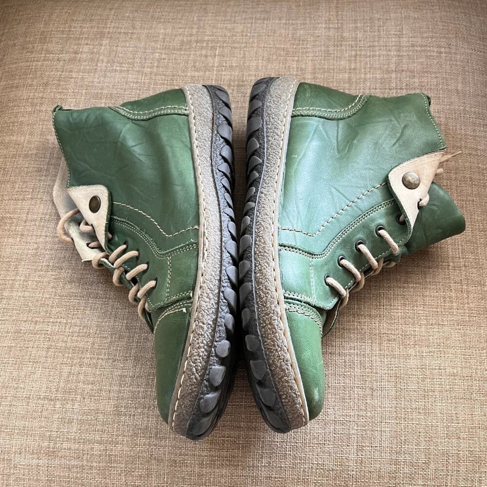 V Italia Green Kiki Leather Ankle Boots Eur Size 40 US Size 9 - 9.5 Cream Lining - Picture 6 of 16